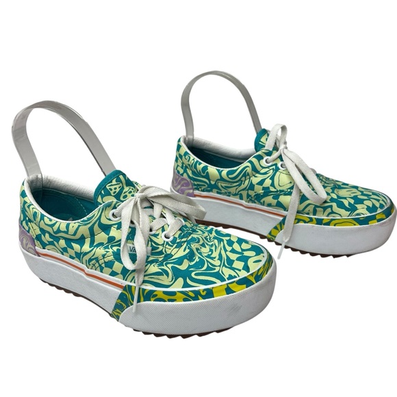 Vans Era Stacked Platform Sneakers Wavy Daze Tile Blue Shoes 6 - Picture 1 of 7